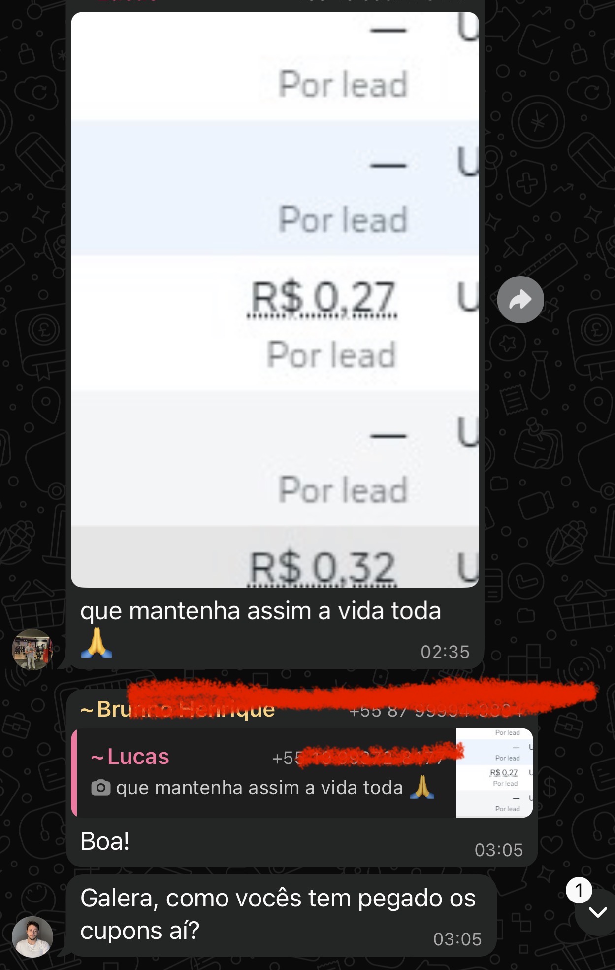 Painel mostrando custo por lead de uma campanha