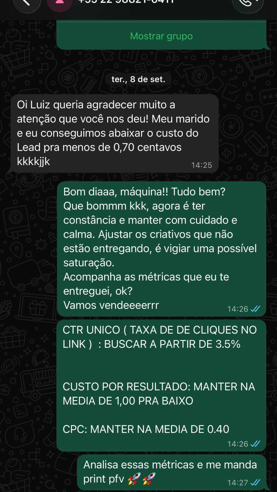 Conversa de mentoria sobre redução do custo por lead