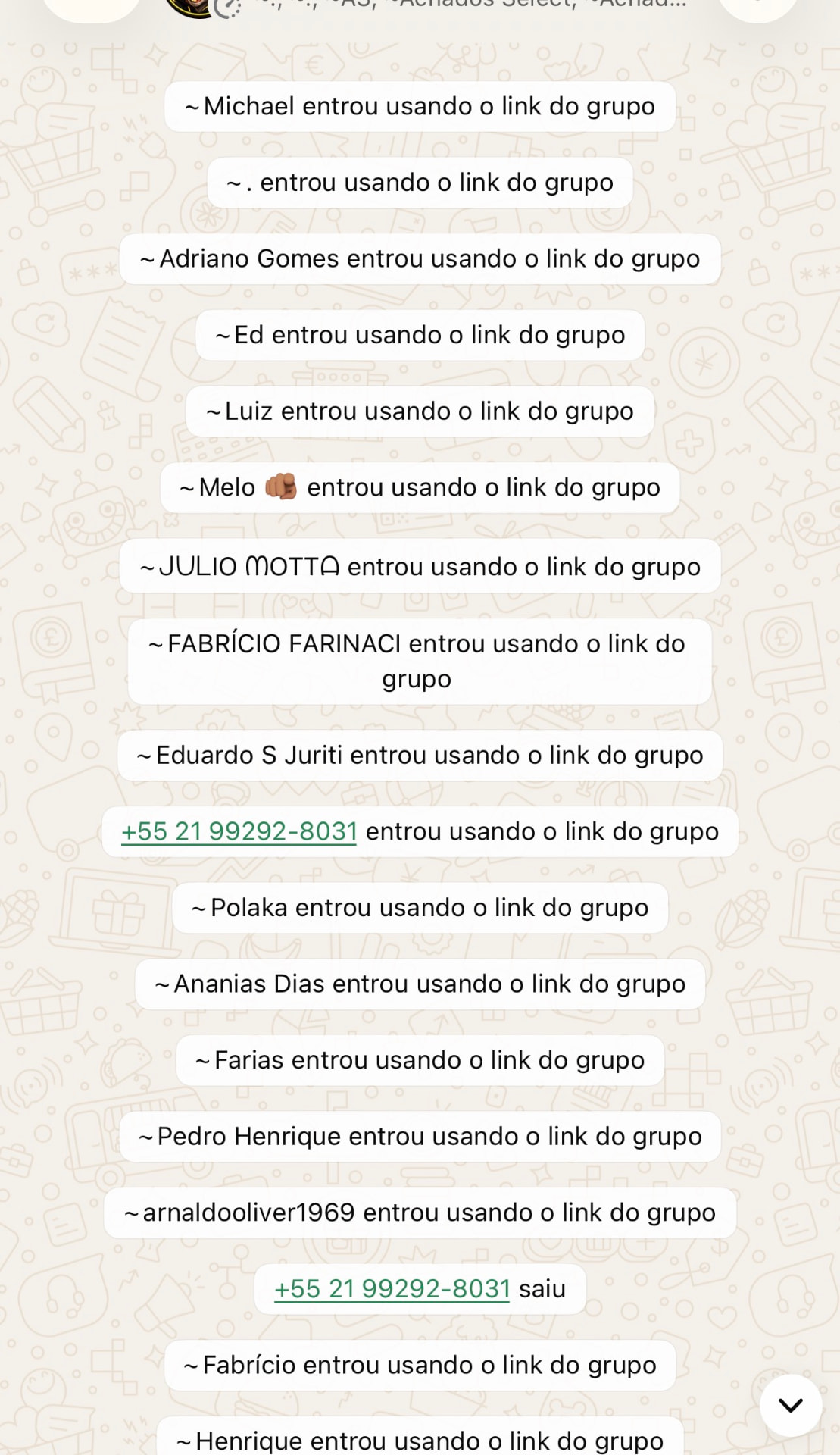 Grupo com entradas de novos participantes